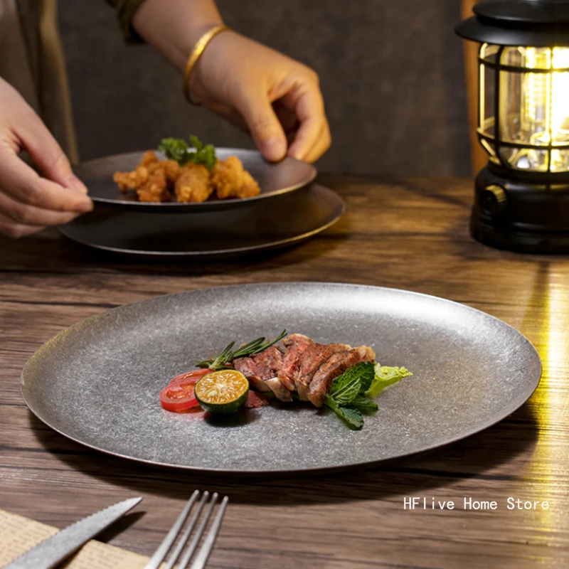 Винтажная десертная тарелка из нержавеющей стали 304