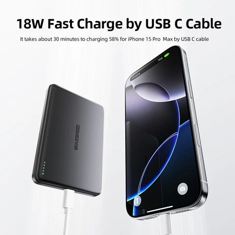 【CCC】MOVESPEED полутвердый аккумулятор Power Bank 5000 мАч с магнитной беспроводной зарядкой Powerbank для Magsafe для iPhone 17 16 15 14 13