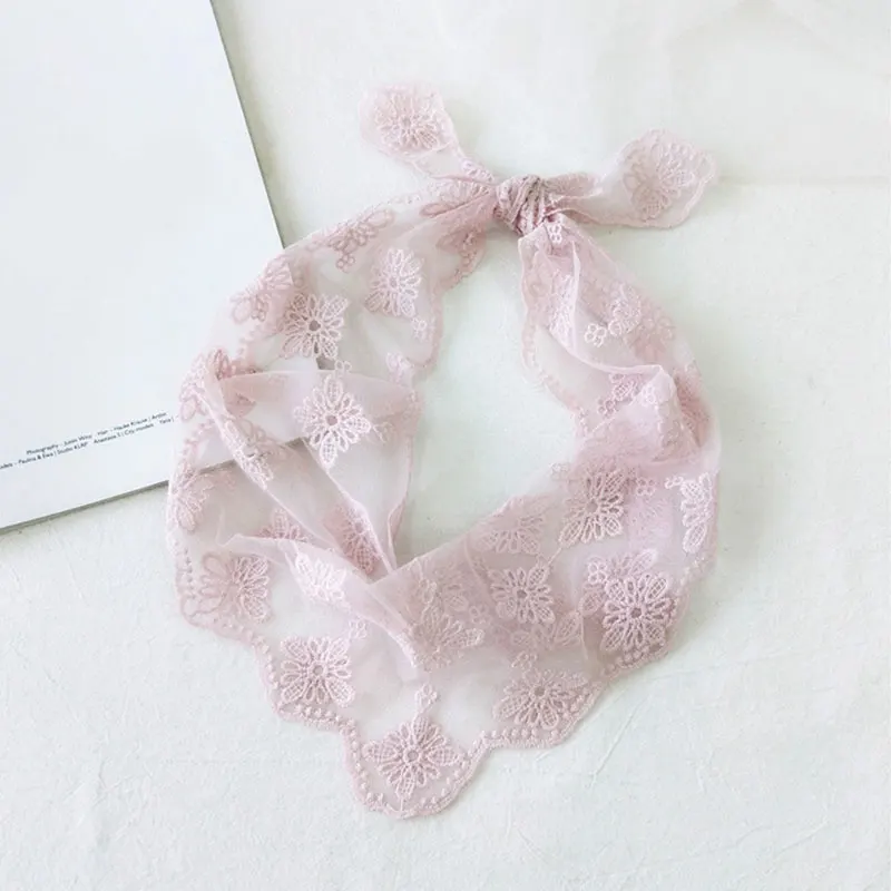 Lace Floral Print Women Silk Scarf Embroidered Triangle Transparent Wrap Shawl Head Long Hair Scarves Bandana Small |