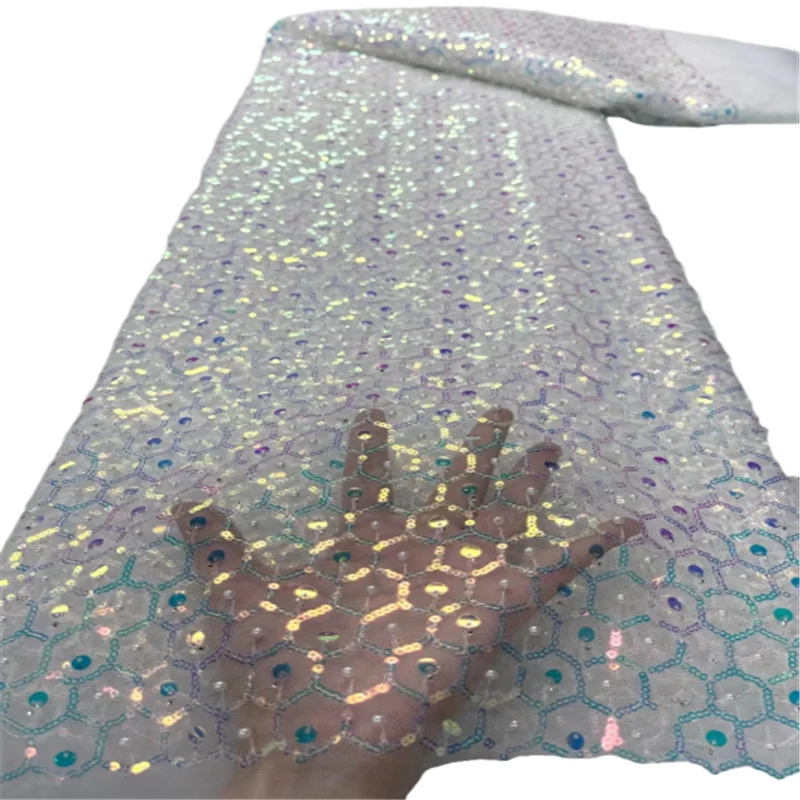 

Африканская кружевная ткань 2023, высококачественные кружевные блестки, французское Сетчатое кружево, тюль, сетчатая ткань, белые бусины, 3D кружева, свадебные ткани