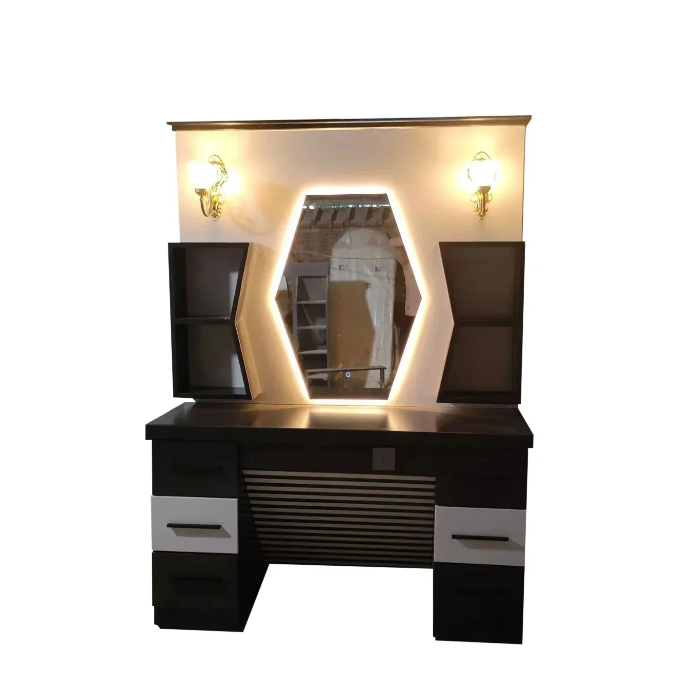 Новейшая парикмахерская с черной станцией для парикмахерской деревянное