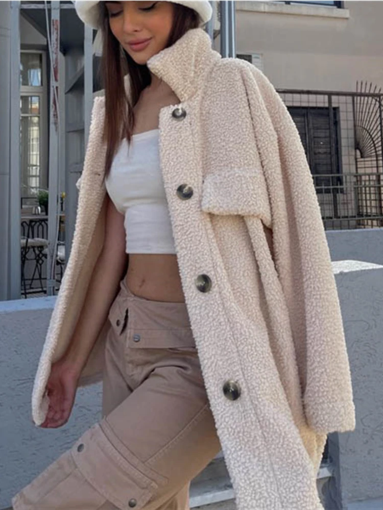 

Winter Coat for Women Fashion Lapel Top Single-breasted Pocket Clothes Women Long Sleeve Loose Vintage Office Lady Coat Female