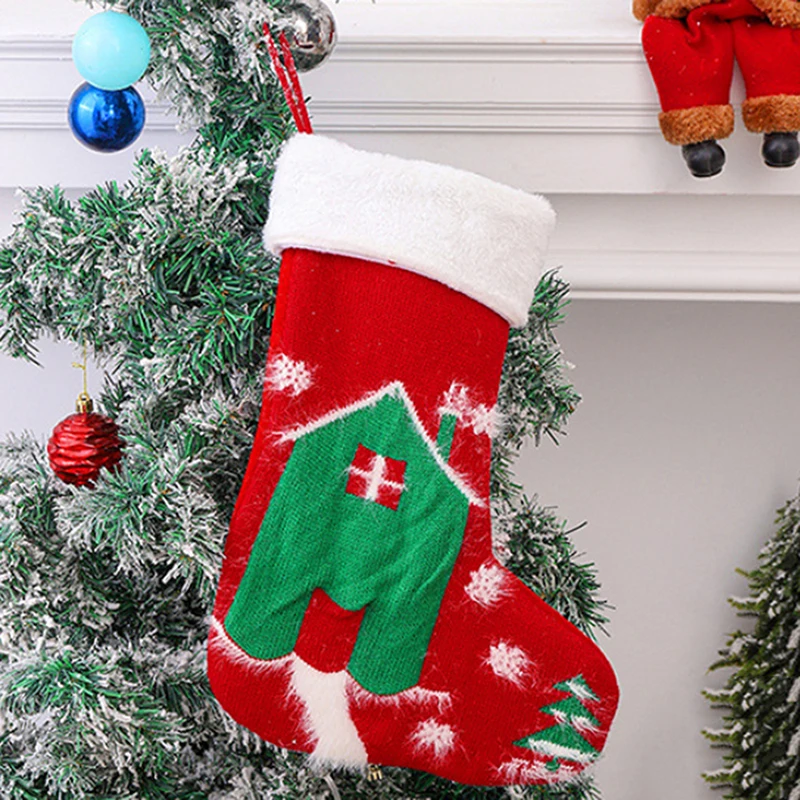 

Christmas Stockings Fabric Santa Claus Sock Gift Kids Candy Bag Snowman Deer Pocket Hanging Xmas Tree Ornament New Year 2022