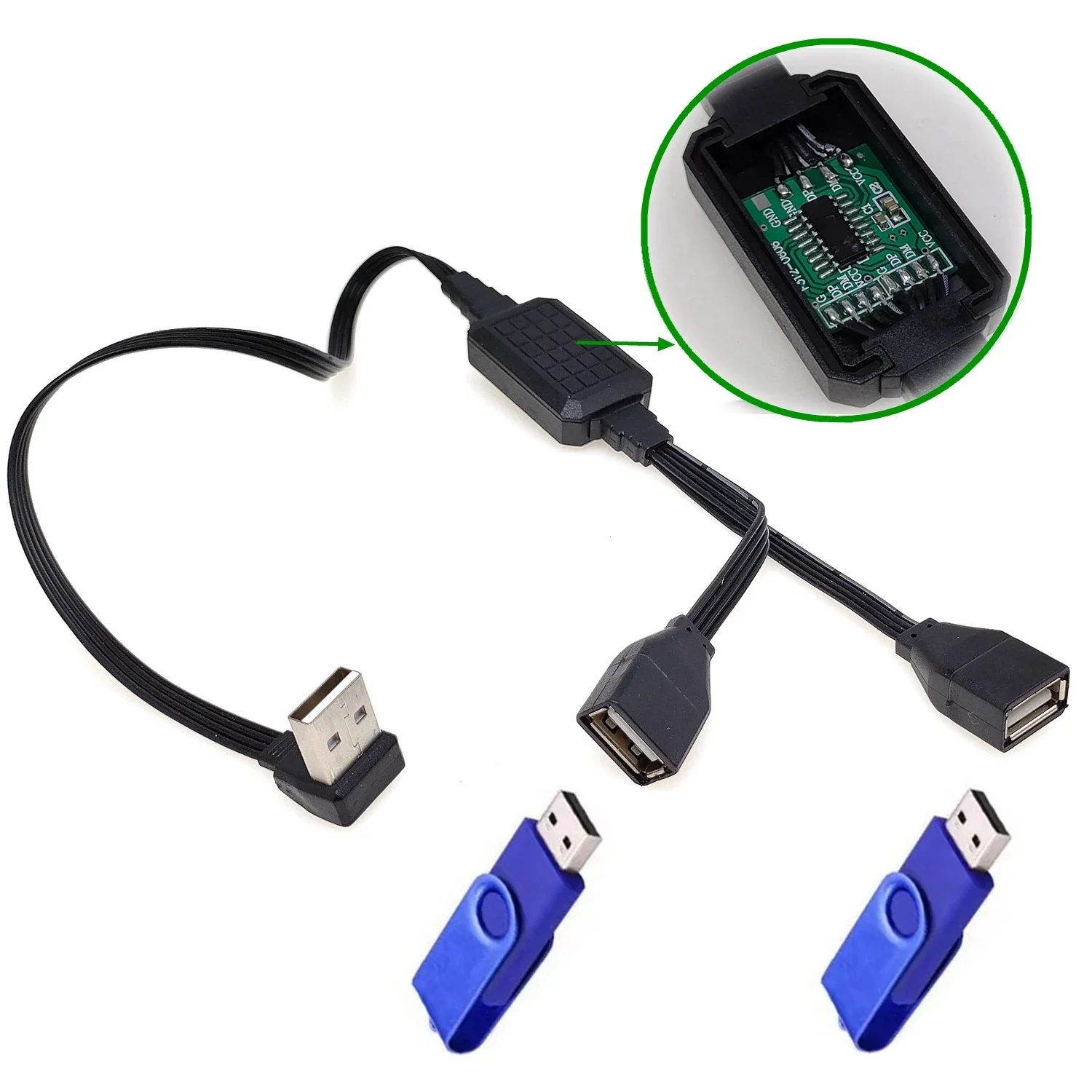 Фото 60CM Cable distributor and USB 2.0, PC power adapter converter, car Dual data transmission charging cable, 1 male and 2 female №1