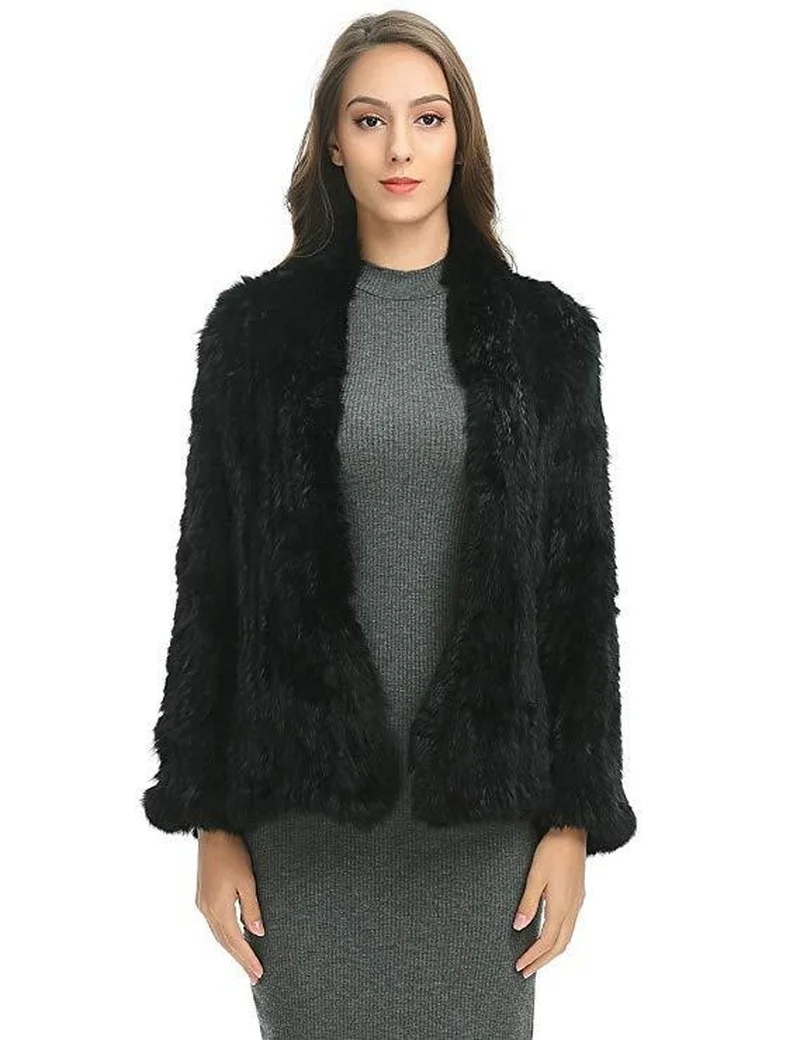 Top Sell Fur New Genuine Rabbit Fur Coat Fashion Women Knit Rabbit Fur Jacket Winter Warm Rabbit Fur Outwear