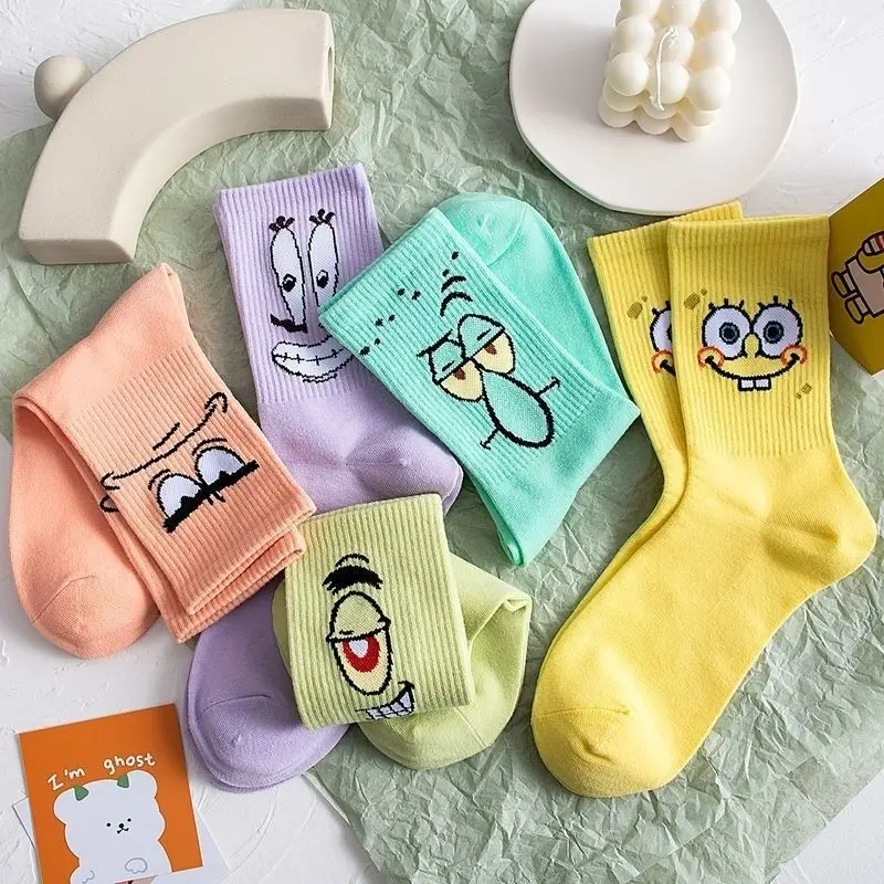 5 Pairs Cartoon Funny Summer Mid-calf Socks Cross-border Hot Selling Couple Sports and Leisure Colorful Spring/Autumn ins Trend