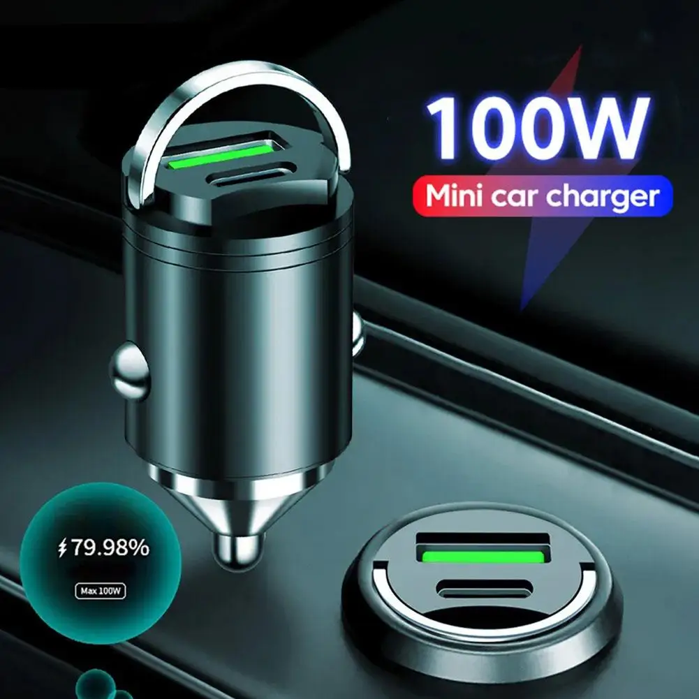 Фото Автомобильное зарядное устройство Mini Advanced Sense, супер быстрая зарядка PD, металлическое зарядное устройство 100 Вт для сиденья, Скрытая Зажигалка, Wholes, автомобильный переключатель Ciga Q3H5 №3