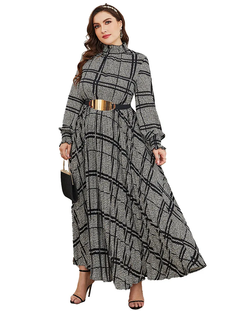 Women Plus Size Large Maxi Dress 2023 Spring Chic Elegant Long Sleeve Muslim Turkish Party Evening Festival Robe Clothing