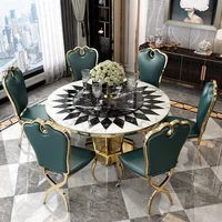 Table Light Luxury Parquet Marble Table and Chair Combination Post-modern Round Household Villa Table