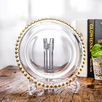 european style crystal glass plate round gold beads western plate household fruit salad plate wedding bead plate