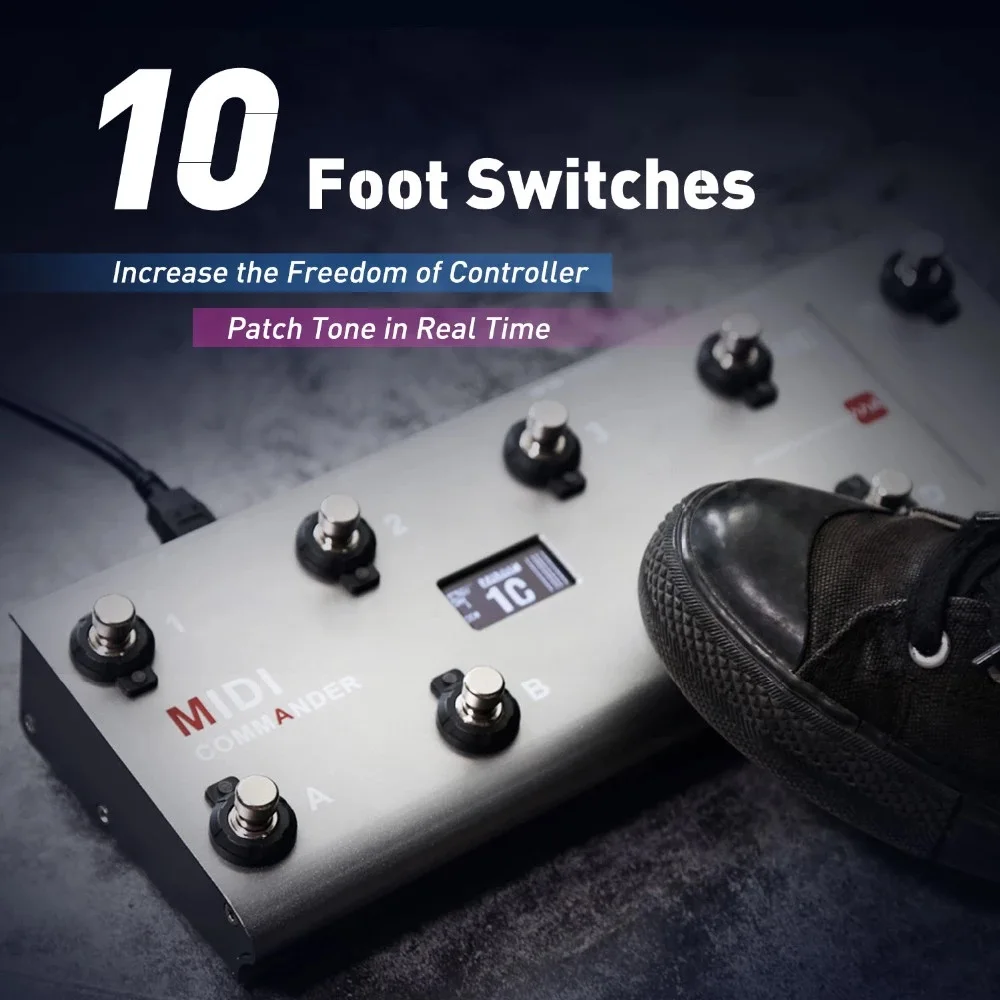 Портативный USB Midi контроллер для ног MIDI Commander гитара с 10 ножными переключателями 2