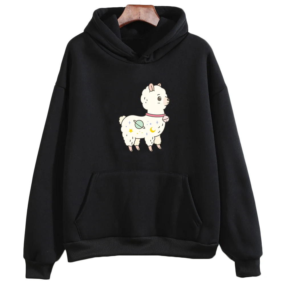 

Alpaca Oversized Hoodie Girls Kawaii/Cute Cartoon Manga/Comic Long-sleeved Sweatshirt Korean Style Casual Spring & Autumn Fleece