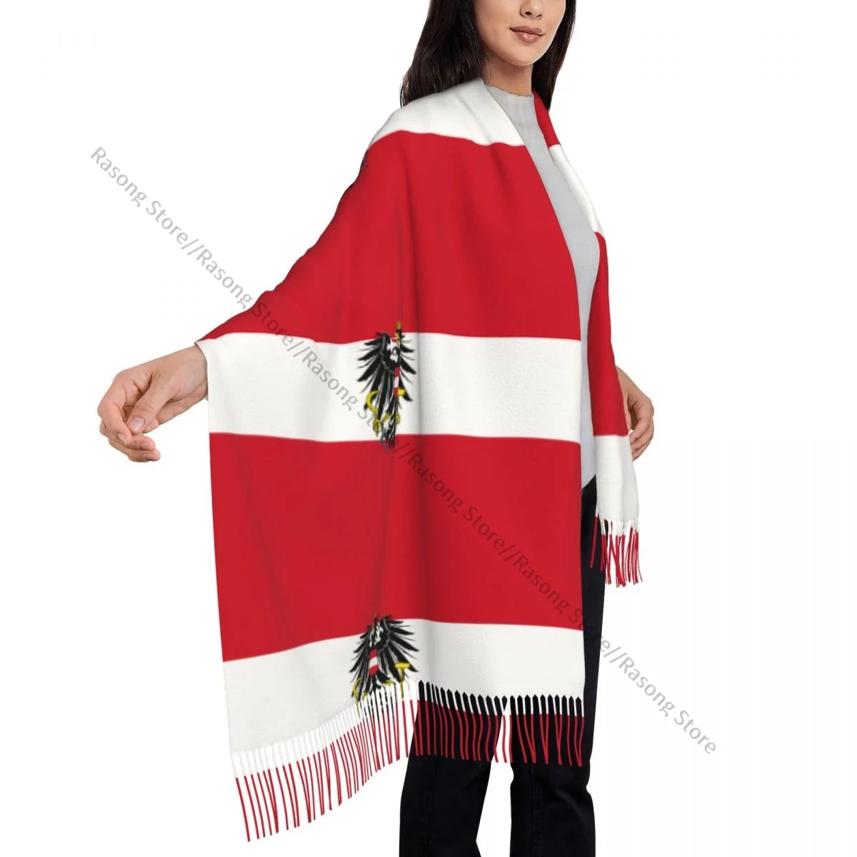 Шарф с кисточками большой размер 196*68 см зимняя теплая шаль из пашмины накидка