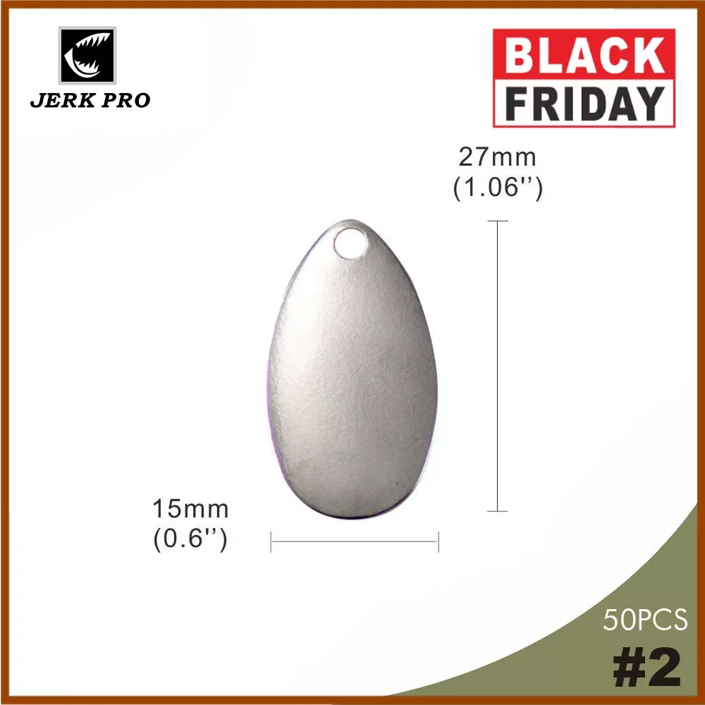 

JERK PRO 50pcs Size 2 Nickel Plated Steel Smooth Indiana Spinner Blades Fishing Lures Tackle Craft