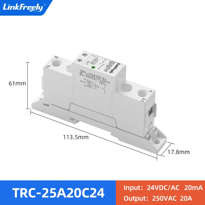 

Реле высокой мощности TRC-25A20C24, вход на Din-рейку, 24 В постоянного тока/переменного тока, 20 А, выход 250 В переменного тока, 20 А, электромагнитный контактный релейный модуль управления