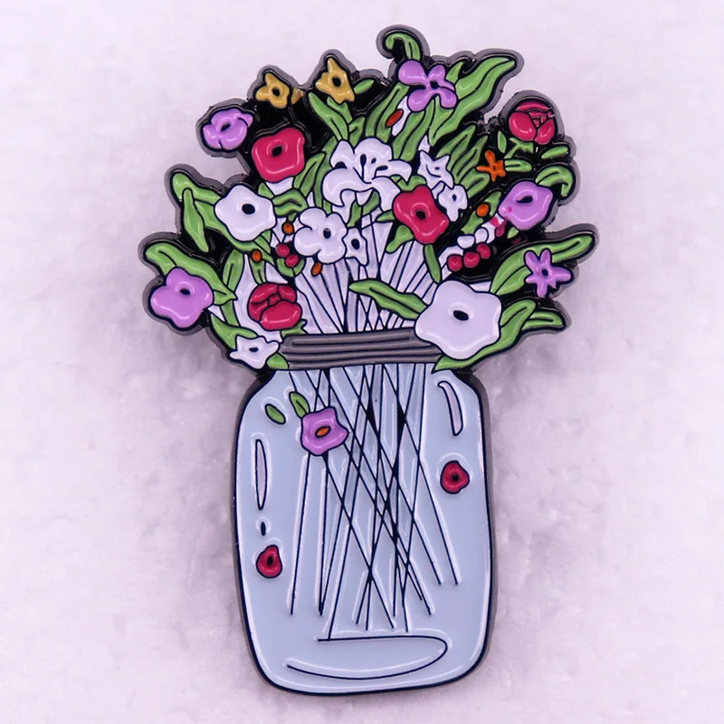 

Jar with Flowers Enamel Pin Beautiful Plant Brooch Jewelry Backpack Decorate Mother's Day Gift