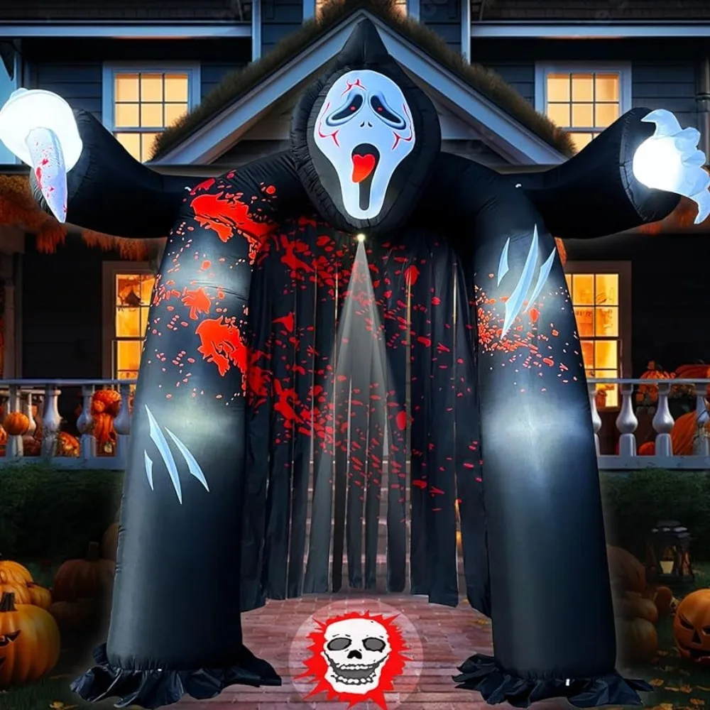 

Надувная АРКА на Хэллоуин 11 футов с призраком и встроенными светодиодами, украшение для двора, пугающееся лицо, страшные украшения на Хэллоуин