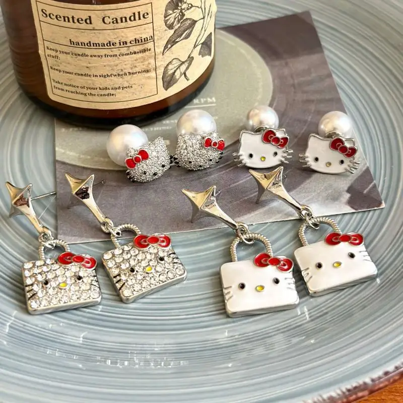 Sanrio Hello Kitty мультяшные инкрустации бриллиантами капельные масляные серьги с