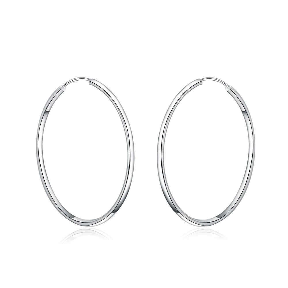 

925 Sterling Silver Fashion Circle Hoop Earrings 50MM / 60MM Size Women Personality Trend Bohemian Style Jewelry
