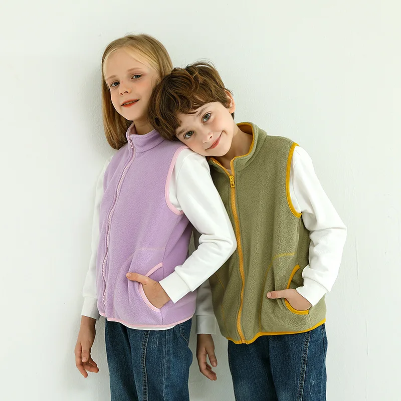 Enlarge 3-14 Years Kids Outerwear Waistcoats Jackets Sleeveless Children Vest Winter Warm Up Boys Girls Polar Fleece Kids Vest