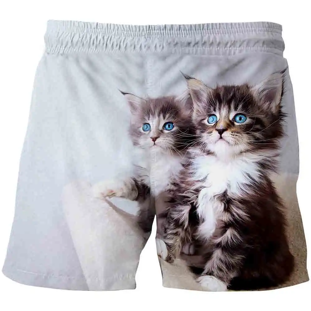 

Шорты детские в стиле Харадзюку, милые летние пляжные штаны с 3D-принтом кота, повседневные модные, большие размеры, для мальчиков и девочек