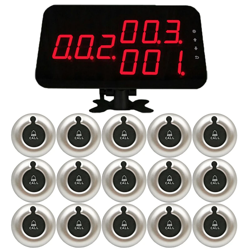 

433Mhz Table Service Call Button Restaurant Wireless Waiter Pager System 1 Number Screen 15 Transmitters