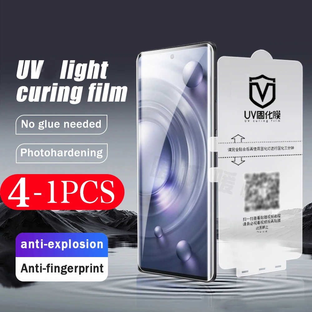 

4-1pcs cover UV light curing film For vivo S12 S15 S16 X90 X80 X70 X60 X60S X60T pro plus NEX 3 3S screen protector Not Glass HD