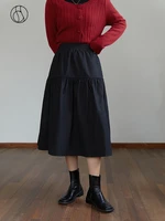 dushu womens split design high waist elastic waist design black skirt 2021 winter new all match commuter slim a line skirts