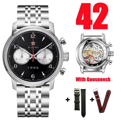 Мужские часы с хронографом RED STAR 21 Zuan 42 мм 1963 часы ST19 часы с S-образной горловиной сапфировым стеклом Hardlex Air Force zi zuan наручные часы