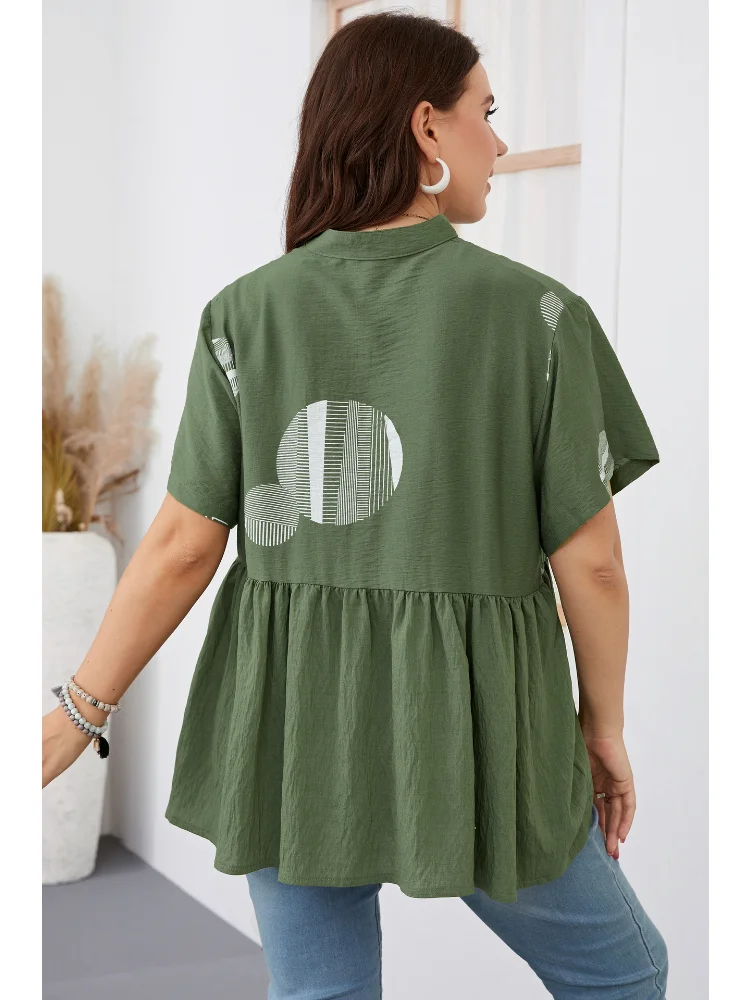Women's casual style shows a slim waist, ruffled short sleeved women's shirt plus size tops for women poleras mujer