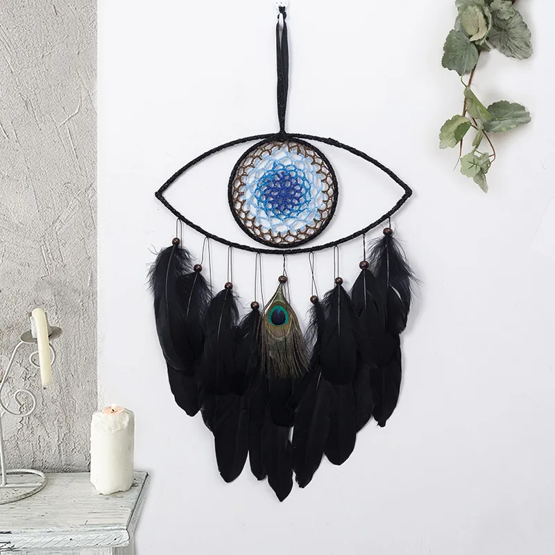 

Black Feathers Dream Catcher Devil's Eye Blue Eyes Dream Catcher Ethnic Style Crafts Wind Chimes