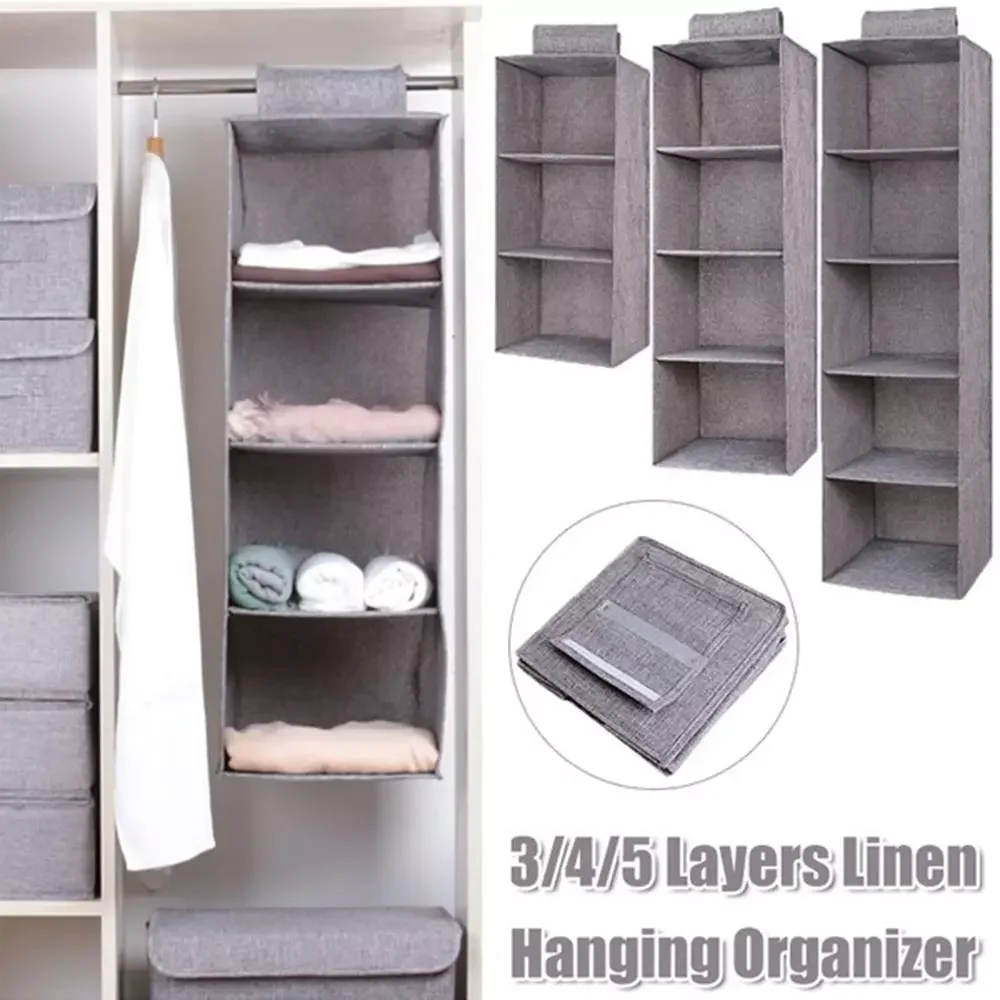 

Linenette Hanging Wardrobe Hanging Bag Storage Cabinets Large Capacity Clothing Space Saver 3/4/5 Layers Household Supplies