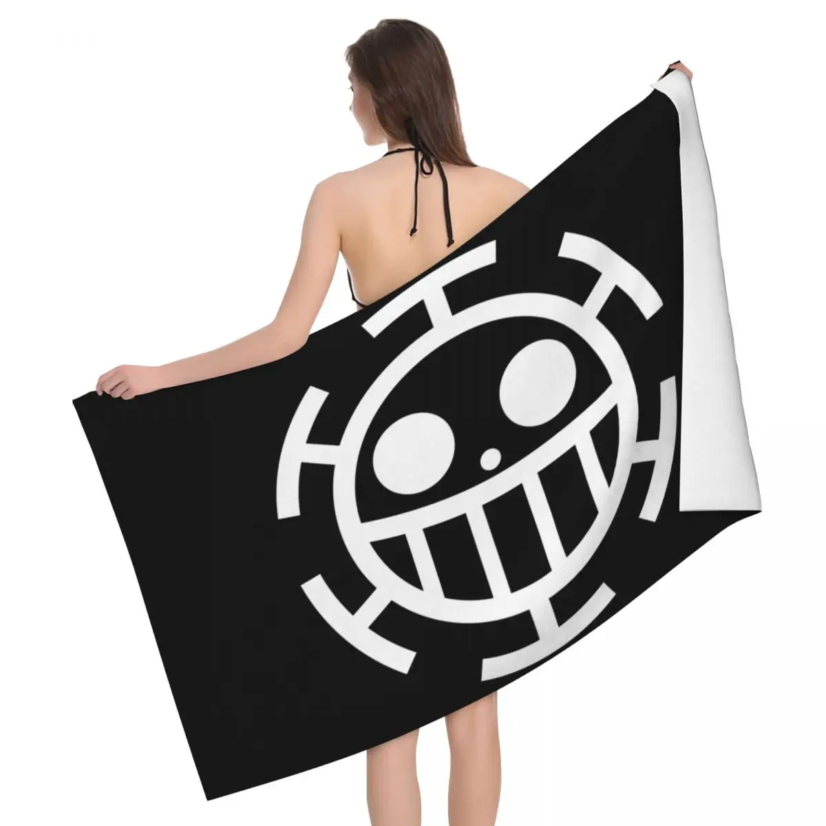 

One Piece Anime Manga Beach Towel Custom Trafalgar Law Heart Pirates Soft Linen Microfiber Bathroom Towels