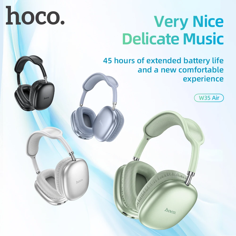 Фото HOCO W35 Air Накладные Bluetooth-наушники Беспроводная спортивная гарнитура Поддержка TF-карты AUX-режим Stereo Smart Gaming Студенческие наушники №1