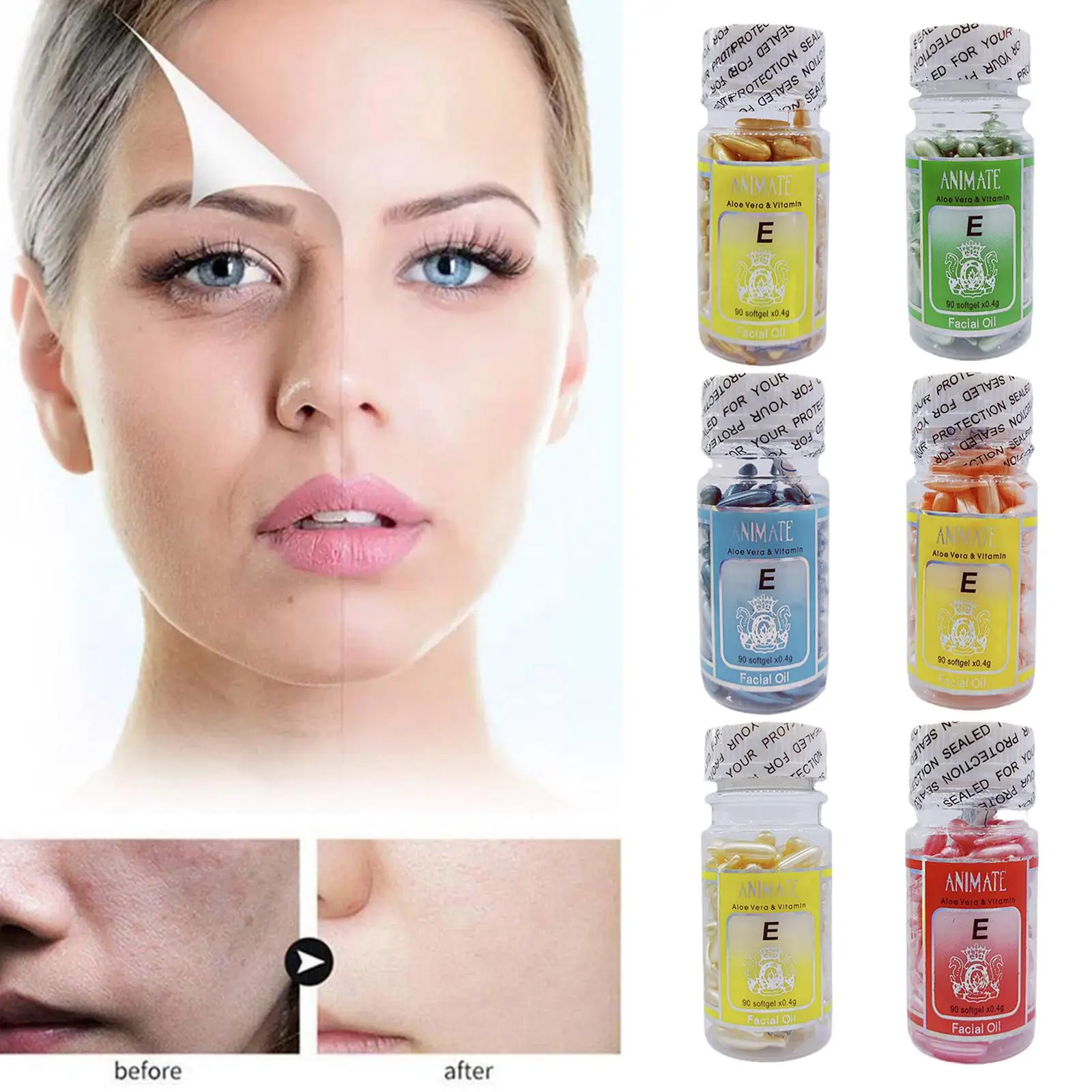 

Vitamin E Essence Capsules Serum Spot Acne Removing VE Extract Care Freckle Cream Essence 90Pcs Whitening Skin Face F0R7
