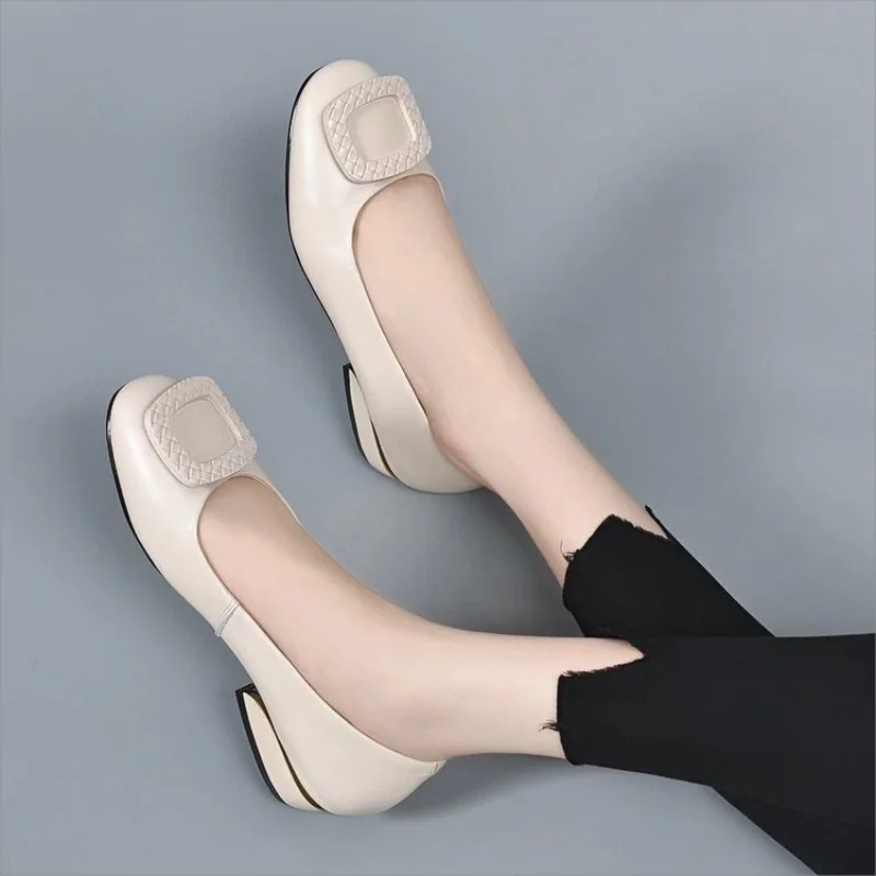 Women Flats Shoes 2022 Casual Solid Color Slip On Lady Square Heel High Quality Comfort Party Wedding Office Shoes Zapatos Mujer