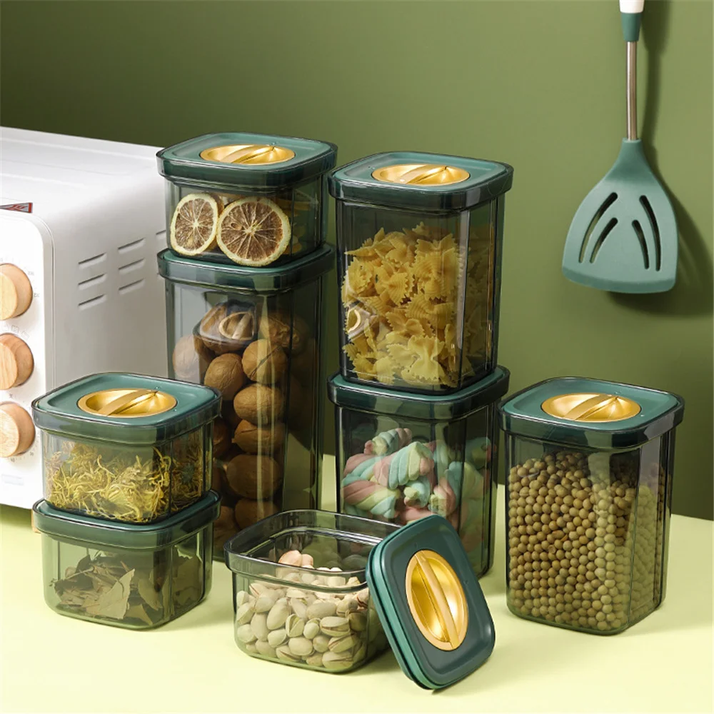 

Moisture-proof Sealed Jar Food Grade Green Square Grain Storage Jar Light Luxury Rice Barrel Snack Dried Fruit Fresh-keeping Box