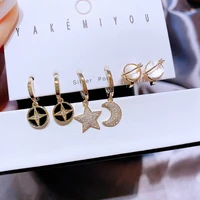 fashion 6 piece star moon pendant huggies earrings simple luxury light hoop earrings set for women korean jewelry trend 2022
