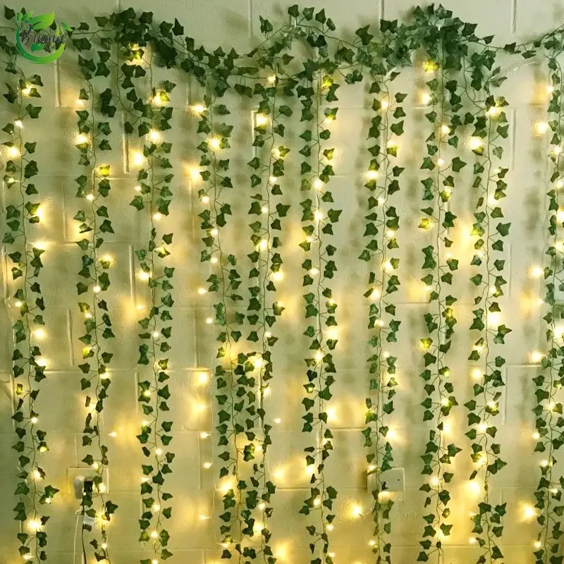 

2M Silk Leaves Fake Creeper Green Leaf Ivy Vine 2m LED String Lights For Home Wedding Party Hanging Garland Artificial Flower