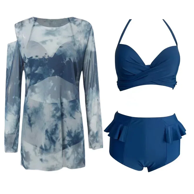 Женский комплект бикини из 3 предметов купальник с градиентом накидка длинным