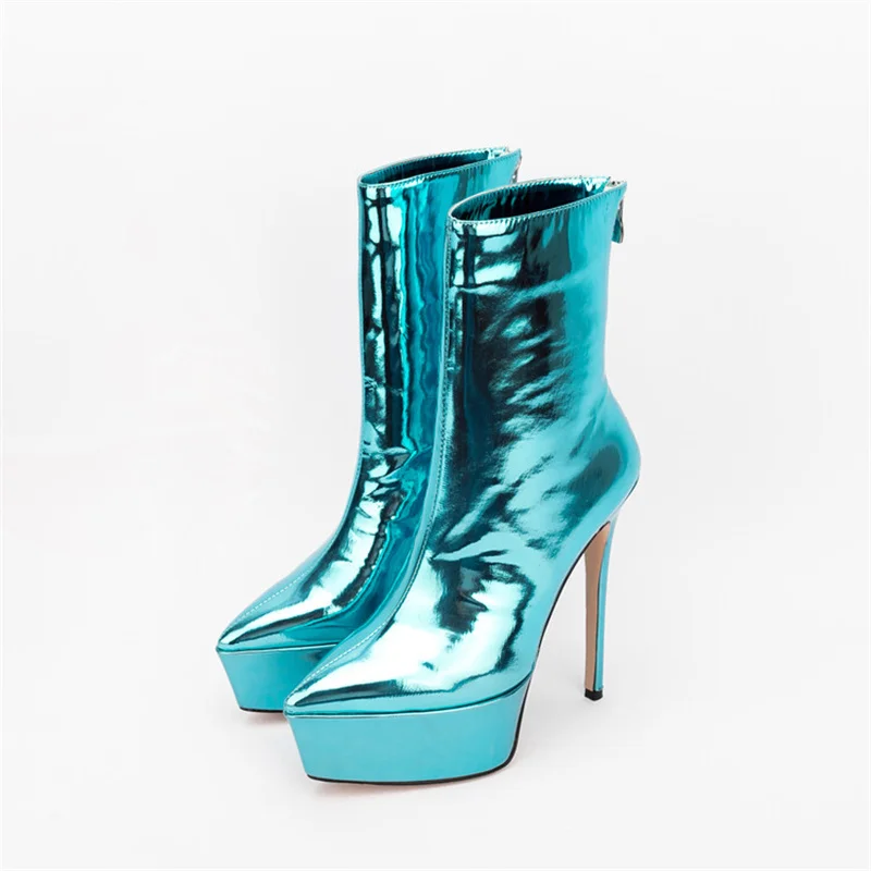 Сапоги женские кожаные короткие с плюшевой подкладкой на высоком каблуке 15 см 21