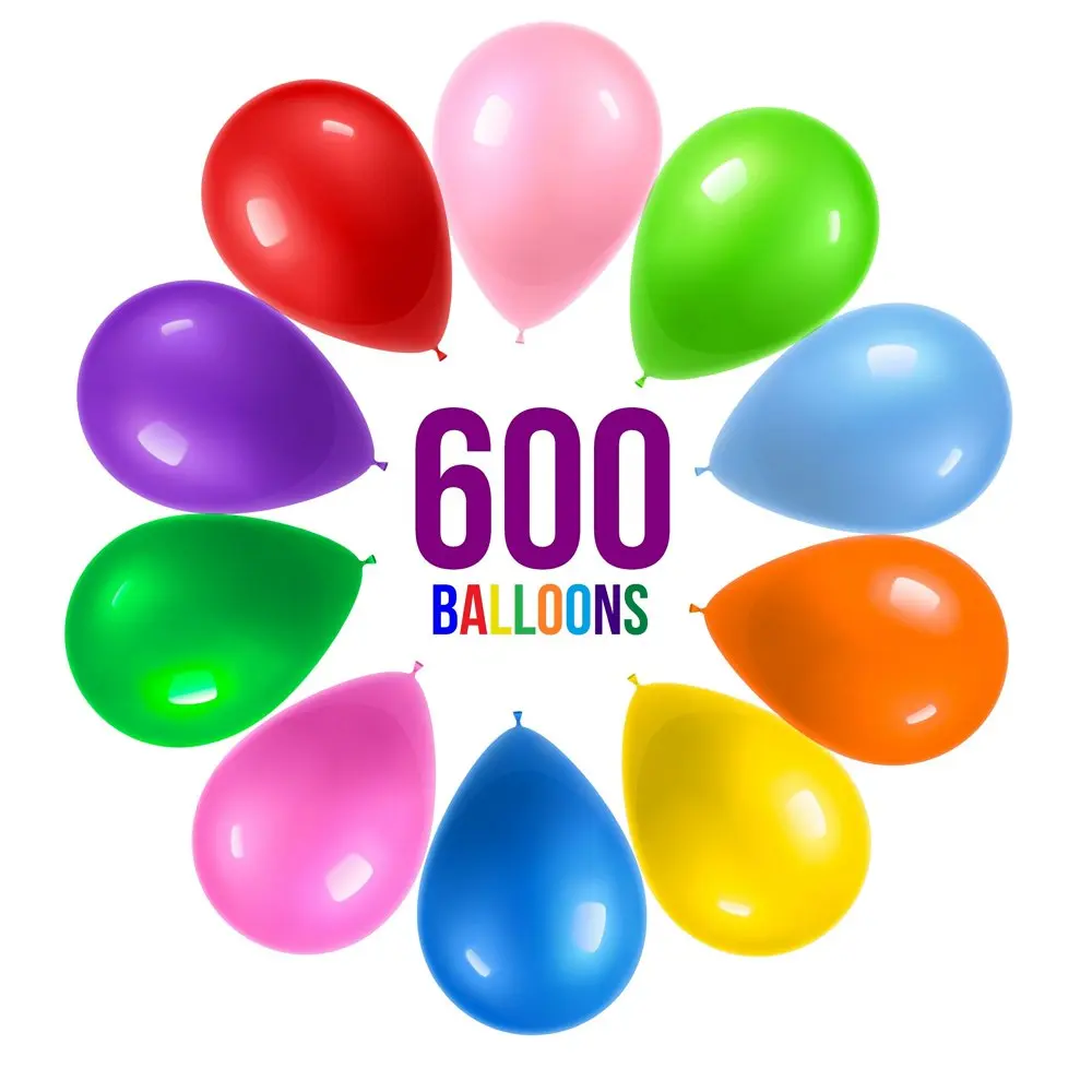 

600 Party Balloons 12 Inch 10 Assorted Rainbow Colors - Bulk Pack of Strong Latex Balloons for Party Decorations, Birthday Parti
