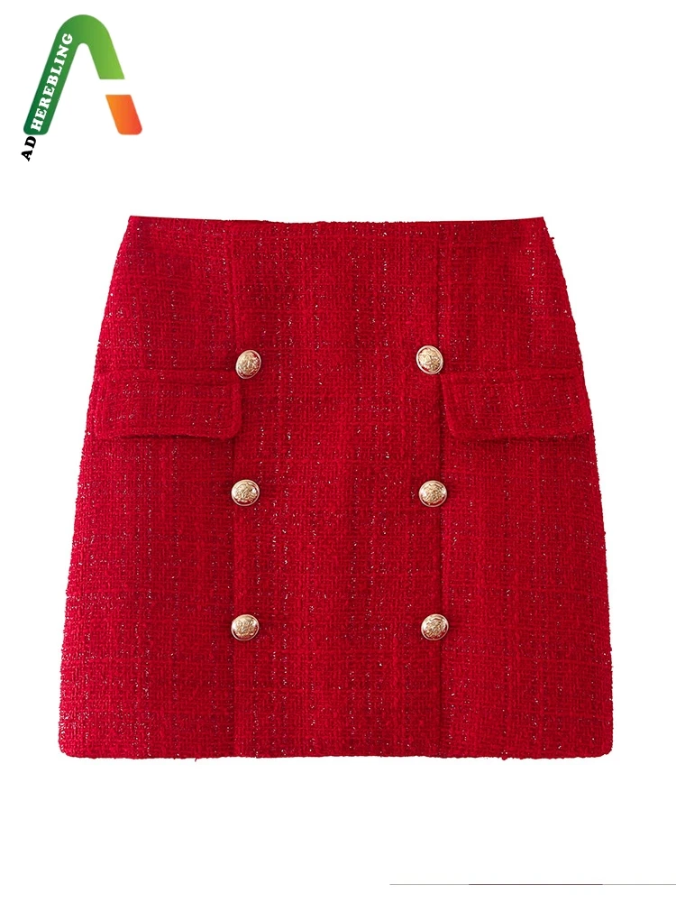 Женская Повседневная юбка-карандаш Adherebling красная твидовая шерстяная мини-юбка