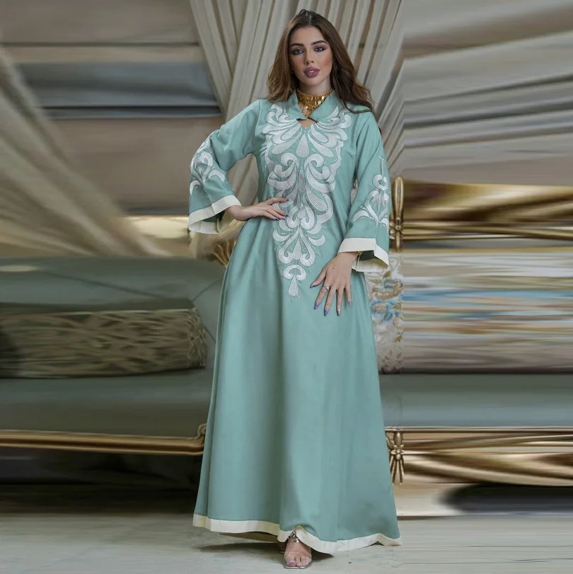 Robe Muslim Abaya Dubai Embroidered Kebaya Dress Long Sleeve Gowns Moroccan Kaftan Islam Oman Ladies Dresses