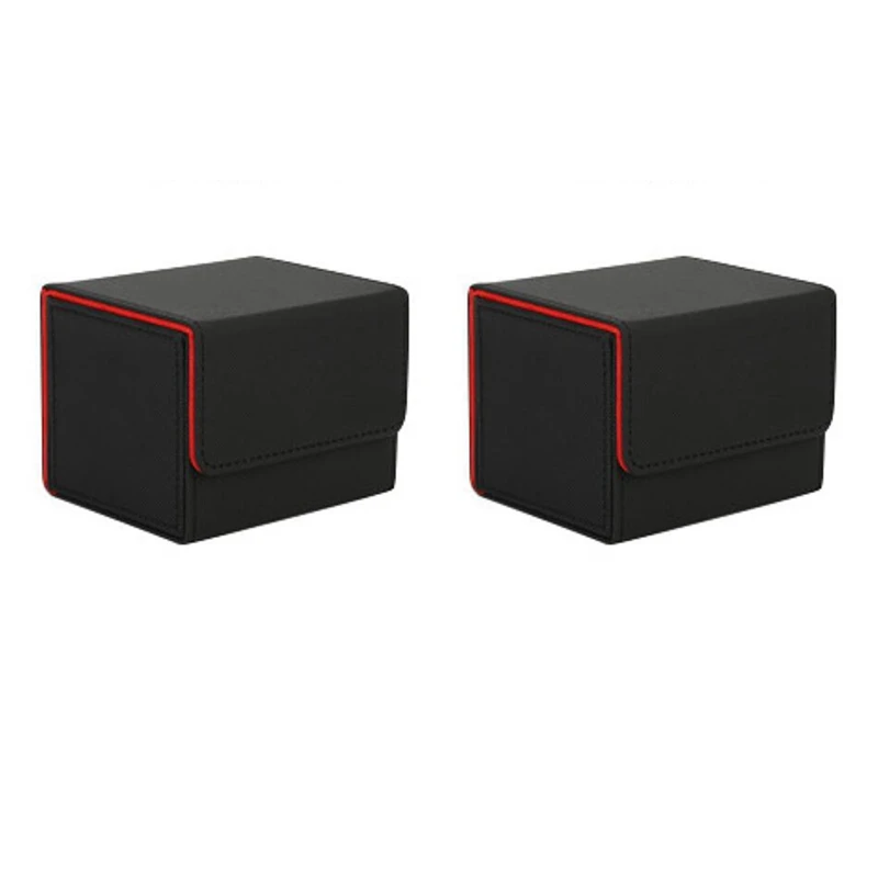 

2X Card Box Side-Loading Card Box Deck Case For Mtg Yugioh Card Binder Holder 100+,Black Red