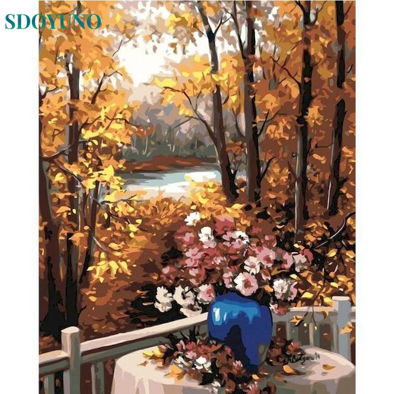 

Картина по номерам SDOYUNO, Осеннее искусство, картина маслом «сделай сам», акриловая краска, домашний декор, холст, раскраска для гостиной