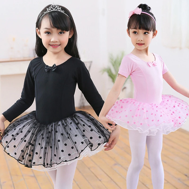 

Girls Ballet Tutu Dress Kids Gymnastics Tulle Skirted Leotards Bodysuits Pink Swan Lake Ballet Costumes With Dot Tutus