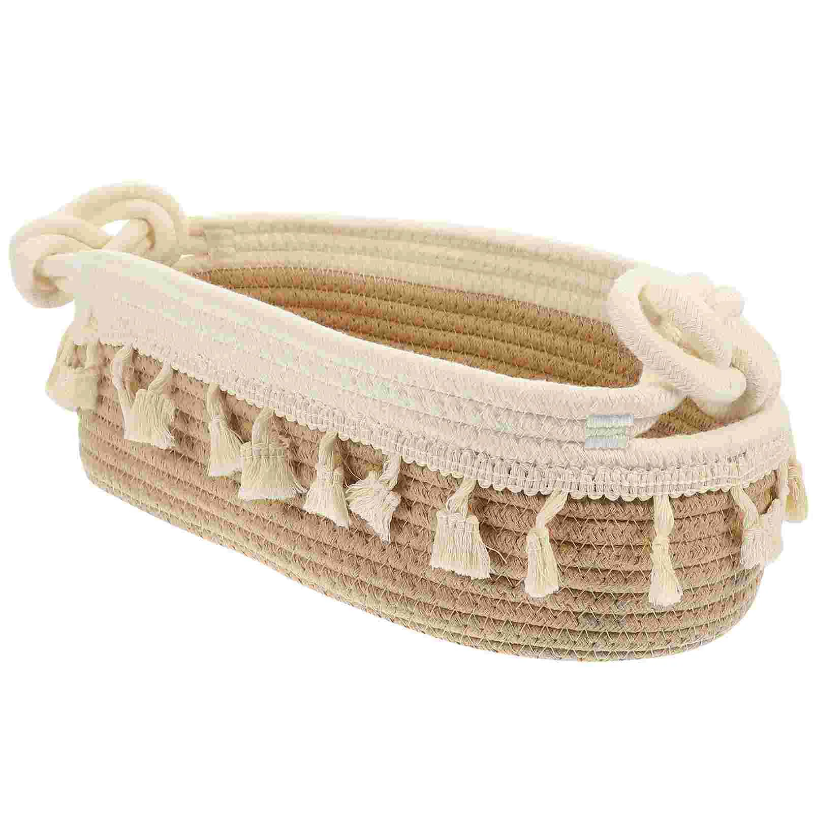 

Basket Storage Woven Baskets Rope Cotton Wicker Organizer Rattan Decor Macramebohemian Fruit Toilet Makeup Tray Candy Box Bins