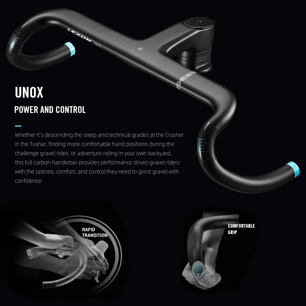 Фото LEXON UNOX Carbon Gravel, интегрированный руль для шоссейного велосипеда, 28,6 мм, гравийный велосипед, ручка T1000, гоночный изогнутый стержень, аксессуары для велосипеда №5