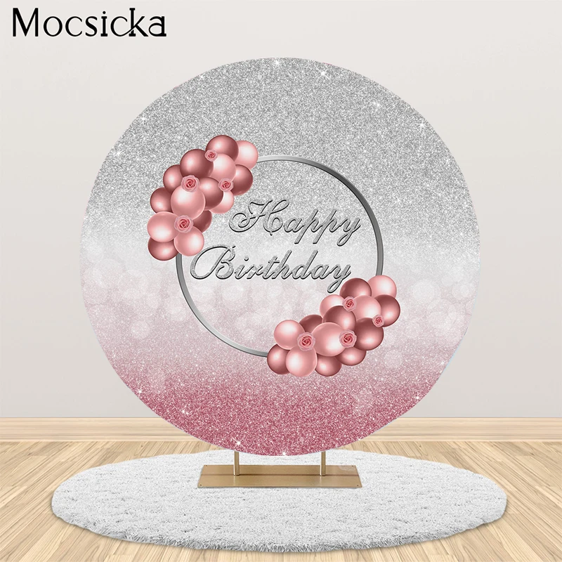 

MOCSICKA круглый фон для дня рождения со сверкающими воздушными шарами и цветами украшение для девочек и детей реквизит для студийной фотосъем...